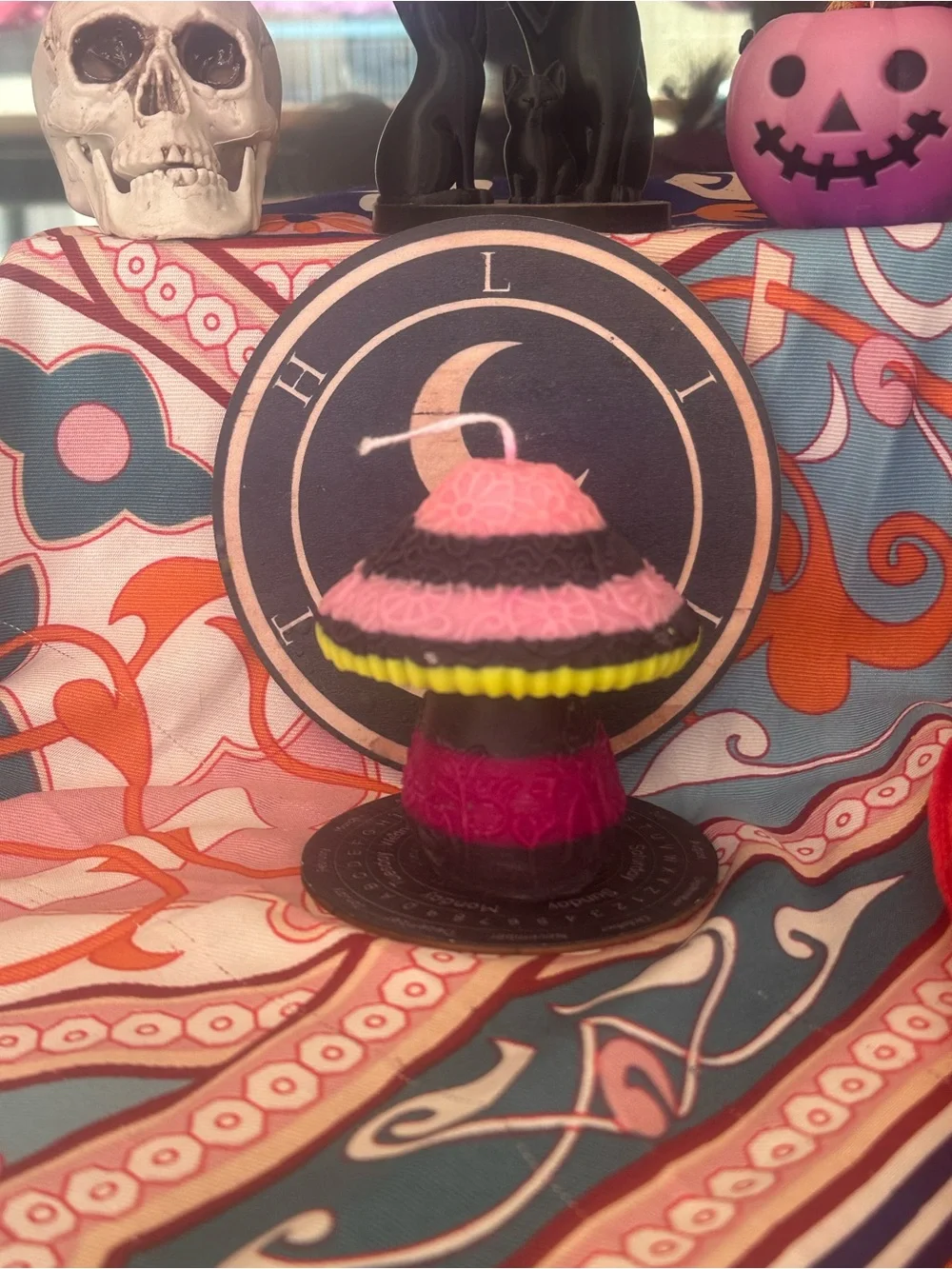 Pink & Black Mushroom Candle